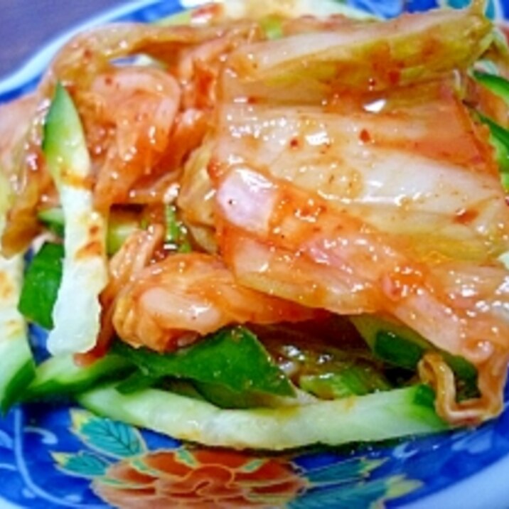 簡単おつまみ♪ きゅうりと白菜キムチのごま油和え